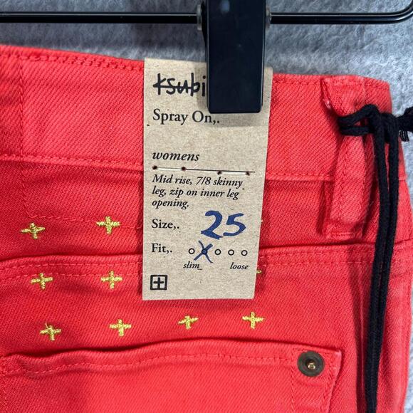 Ksubi Jeans Womens 25 Lobster Orange Spray On Smoke Denim Skinny Ankle Crop Leg - Picture 6 of 13